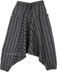 Gray Striped Handloom Cotton Kid Aladdin Pants