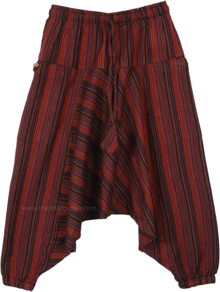 Striped Maroon Handloom Cotton Kid Harem Pants