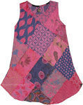 Pink Dream Sleeveless Multi Print Patchwork Girls Dress