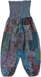 Kids Blue Toned Patchwork Smocked Harem Pants