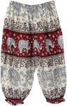 Red Rust Kids Harem Pants Elephant Print