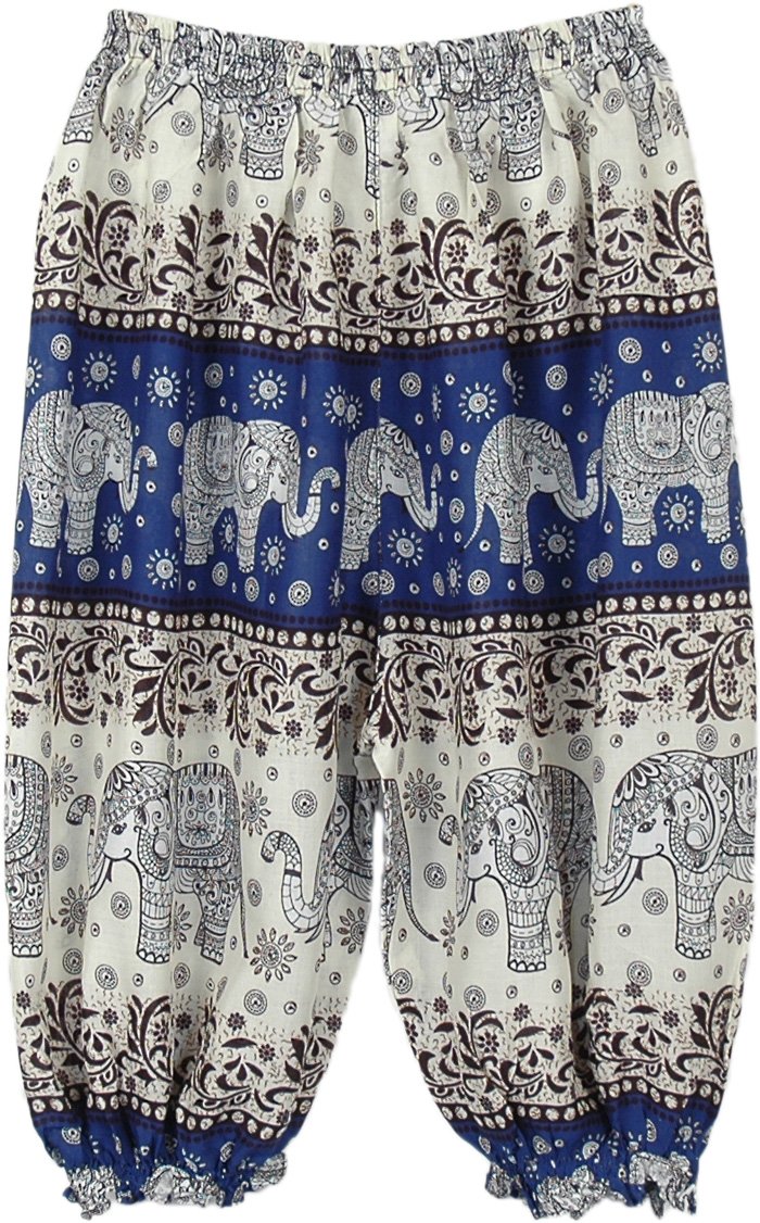 Elephant Print Hippie Harem Pants in Blue