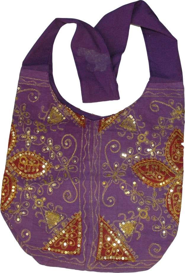Purple Golden Handbag with Sequins