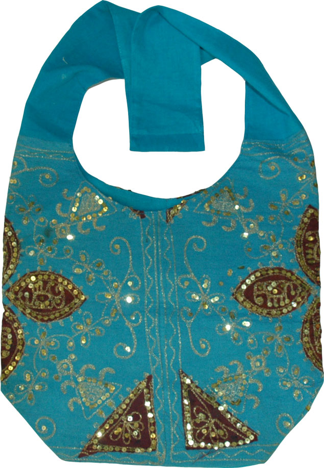 Turquoise Golden Handbag with Sequins
