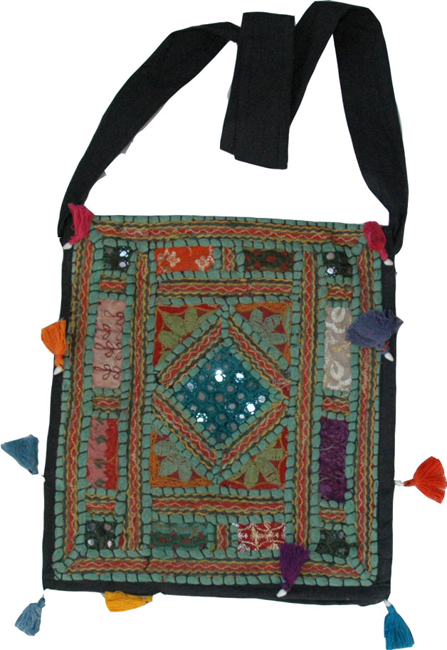 Black Embroidered Patchwork Handbag