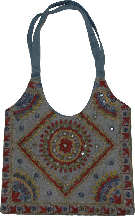 Gray Embroidered Handbag Purse