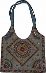 Gray Embroidered Handbag Purse
