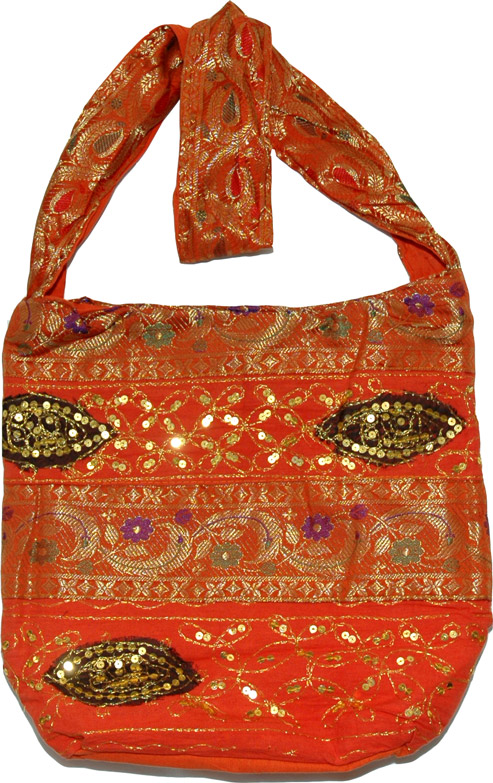 Orange Shoulder Bag with Sequins