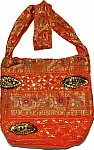 Orange Shoulder Bag with Sequins