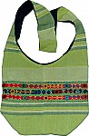 Cotton Fabric Shoulder Lime Colored Embroidered Bag