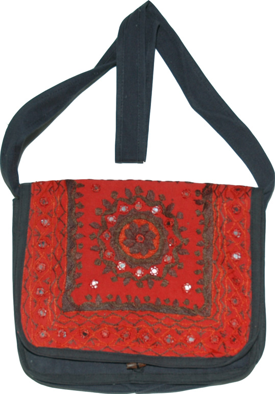 Red Black Flap Ethnic Bag