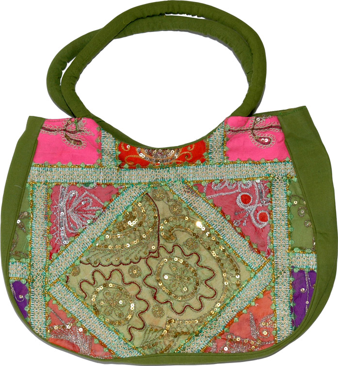 Green Patchwork Sequined Purse Bag