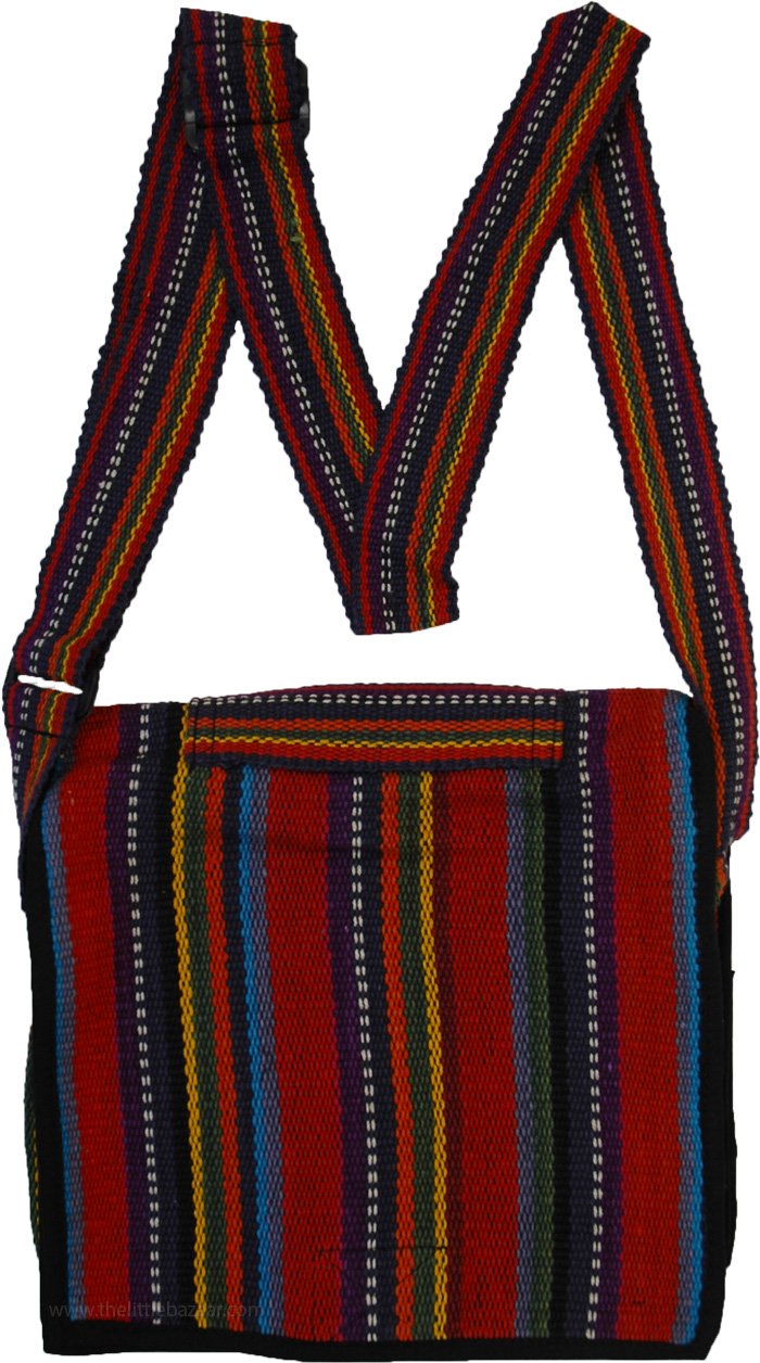Multicolored Striped Cotton Sling Bag with Zipper Pocket
