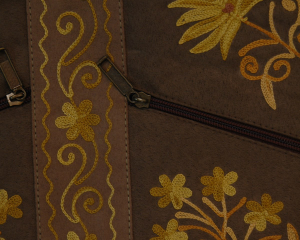 Embroidered Brown Cross Body Bag with Adjustable Strap