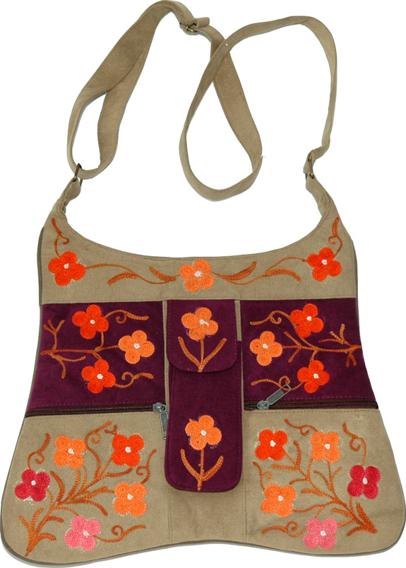 Buy Kashmiri Crewel embroidery leather /velvet handbag with sling at  Amazon.in