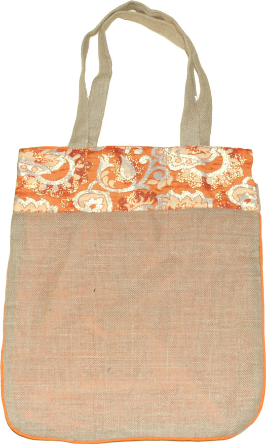 Jute Bag with Brocade Trim