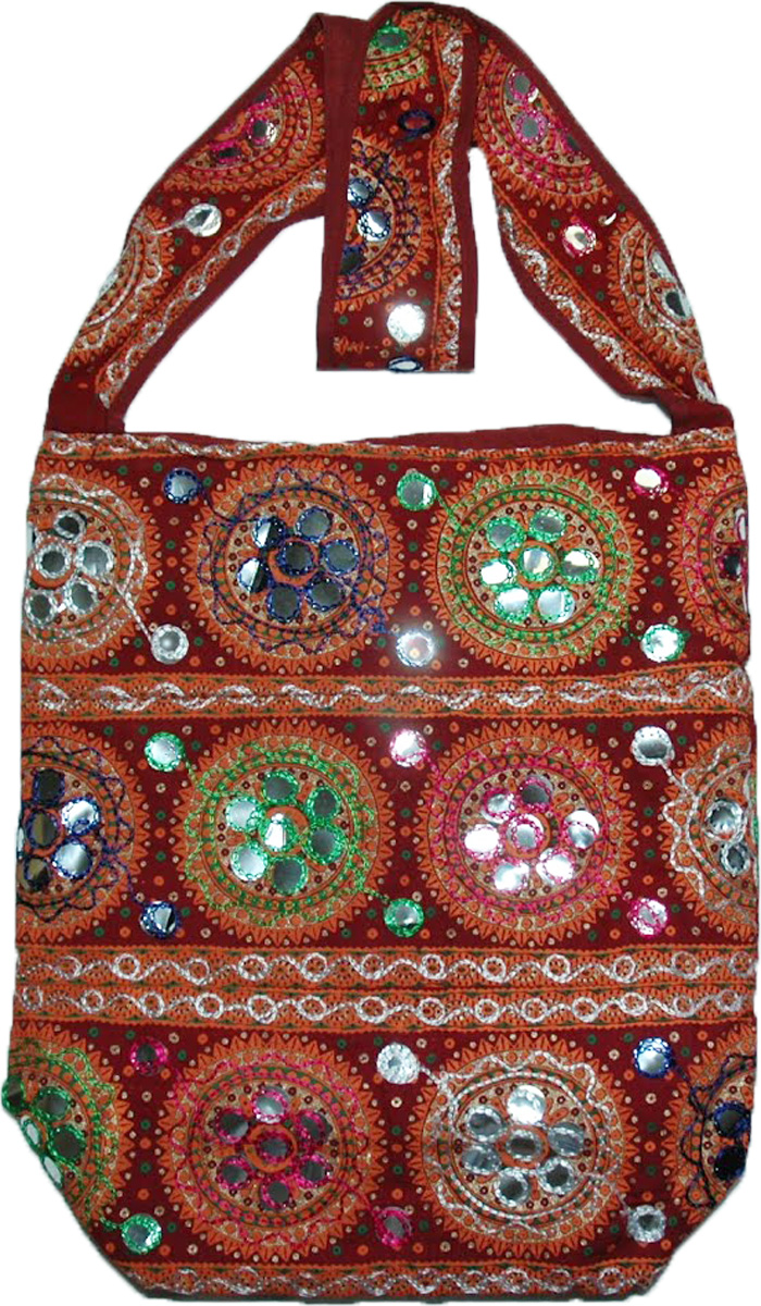 Red Cotton Embroidered Handbag