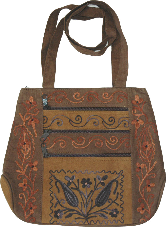 Suede Leather Embroidered Handbag Purse