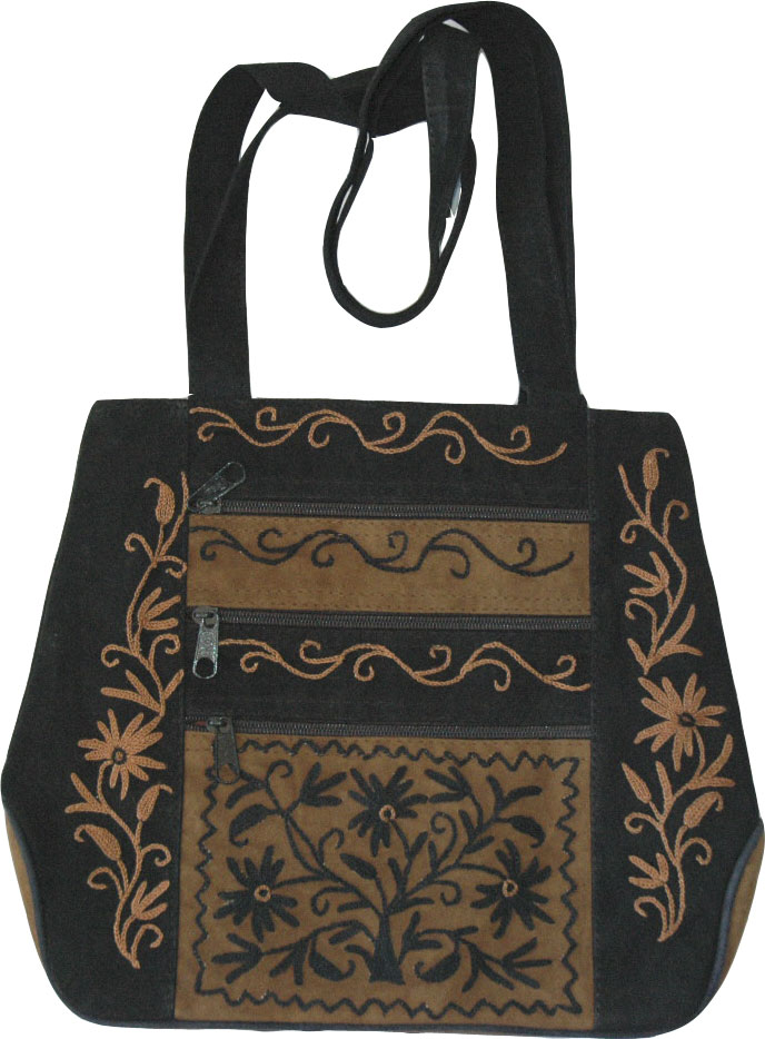 Suede Leather Embroidered Handbag Purse