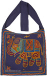 Colorfully Embroidered Midnight Blue Bohemian Hippie Bag