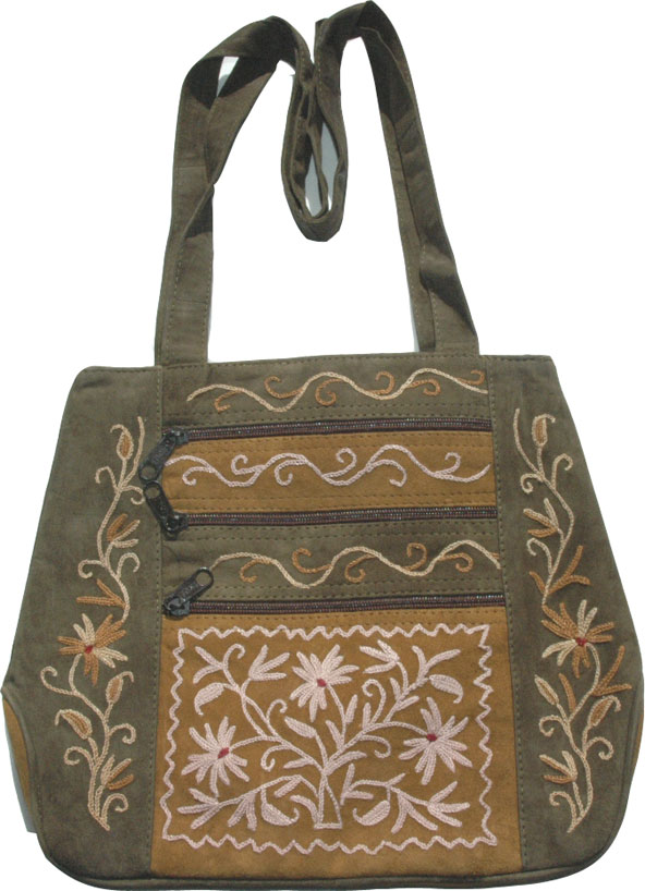 Suede Leather Embroidered Handbag Purse