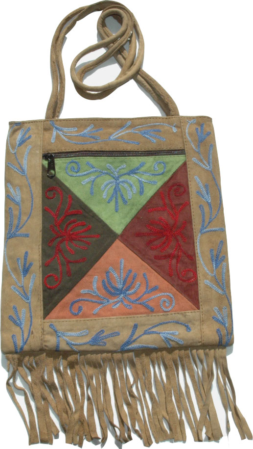 Suede Leather Embroidered Handbag Purse