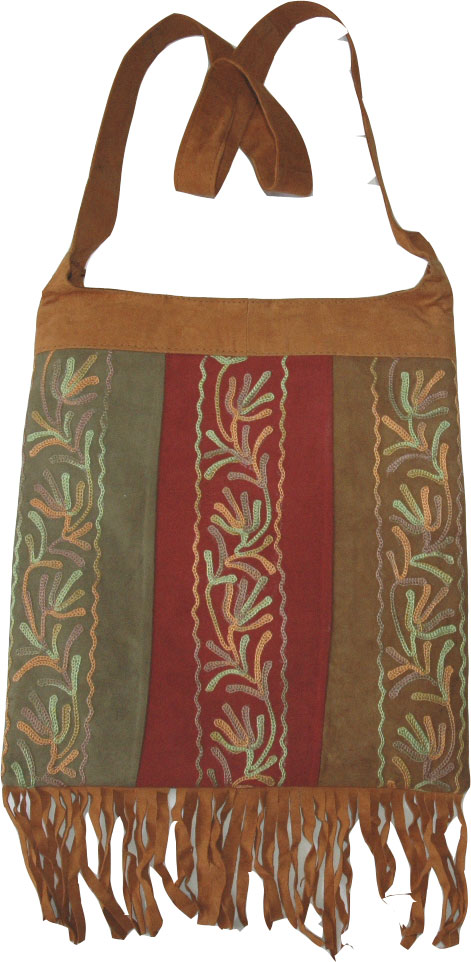 Suede Leather Embroidered Handbag Purse