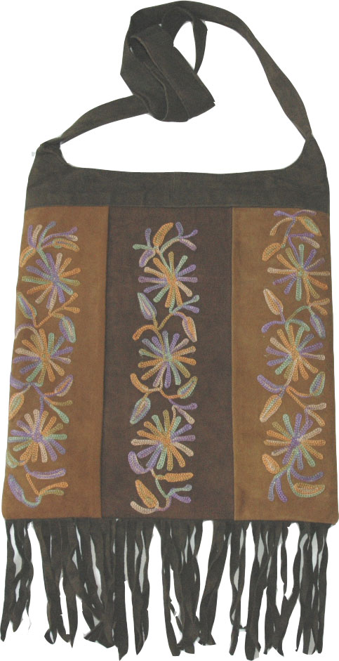 Suede Leather Embroidered Handbag Purse