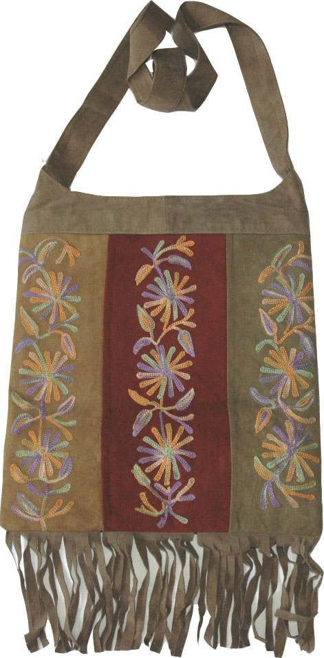 Suede Leather Embroidered Handbag Purse