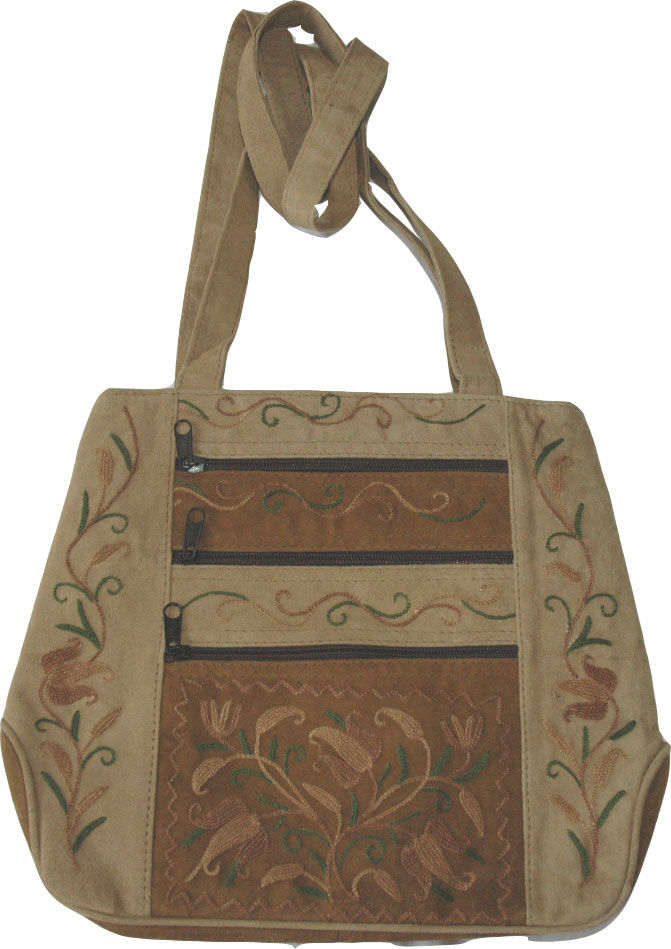 Suede Leather Embroidered Handbag Purse