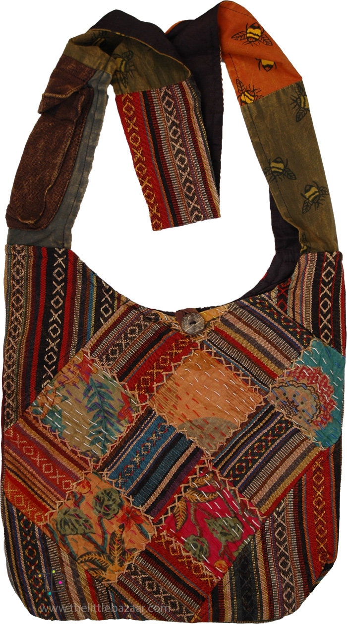 Terra-Cotta Geometric Patchwork Shoulder Bag
