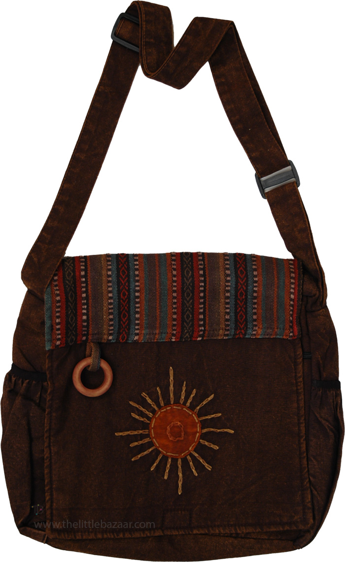 Sun Bright Cotton Shoulder Adjustable Strap Bag, Heliophile Laptop Utility Boho Crossbody Bag