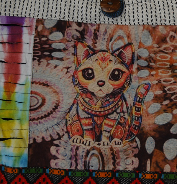 Mystic Cat Cotton Patchwork Hobo Bag