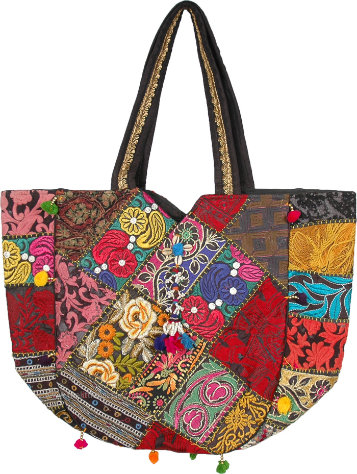 Colorful Vintage Banjara Embroidered Tribal Large Tote