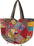 Ethnic Indian Patchwork Embroidered Jaipur Bag with Tassels [6085]