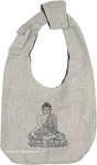 Casual Grey Shoulder Bag with Peaceful Buddha Print and Strap Pocket [6087]