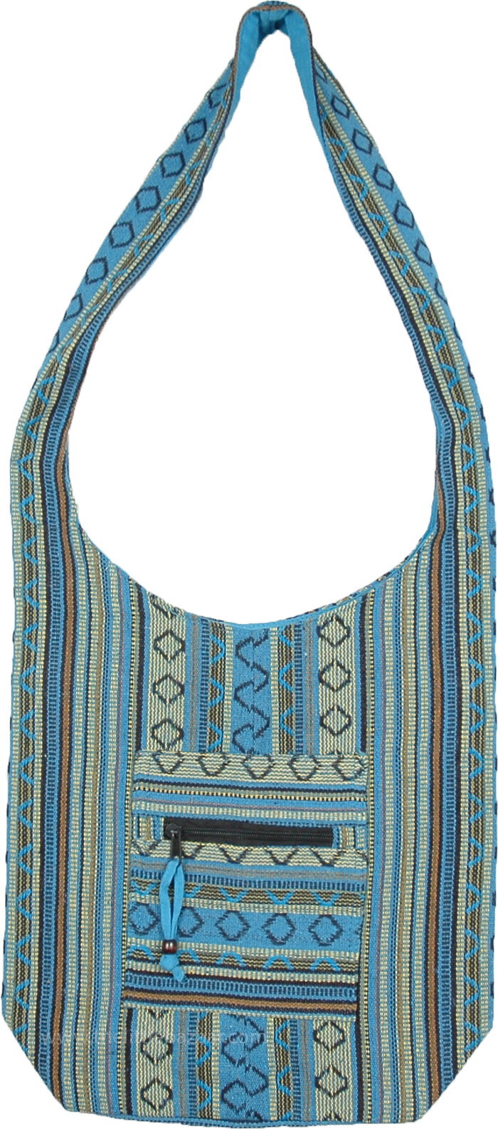 Turquoise Color Hippie Style Ikat Weave Boho Shoulder Bag