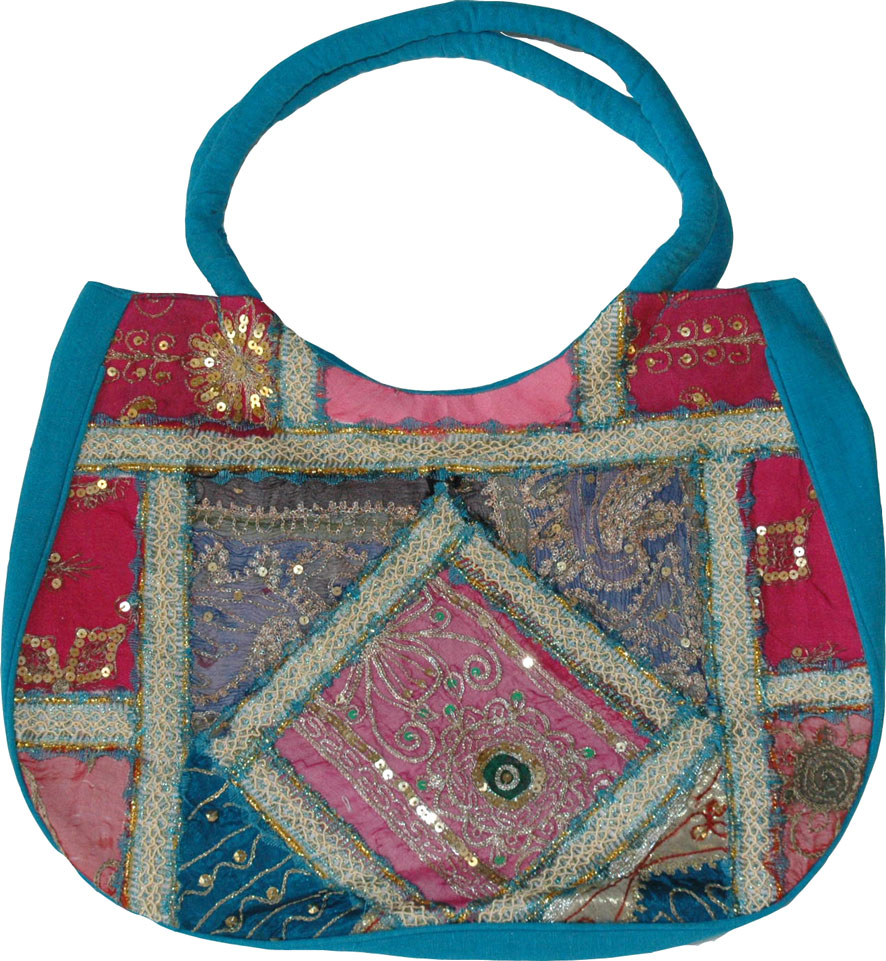 Blue Patchwork Sequined Purse Bag