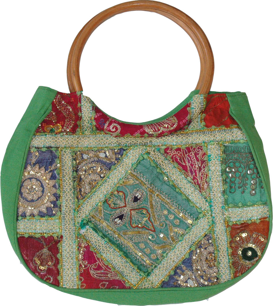 Green Patchwork Sequined Purse Bag