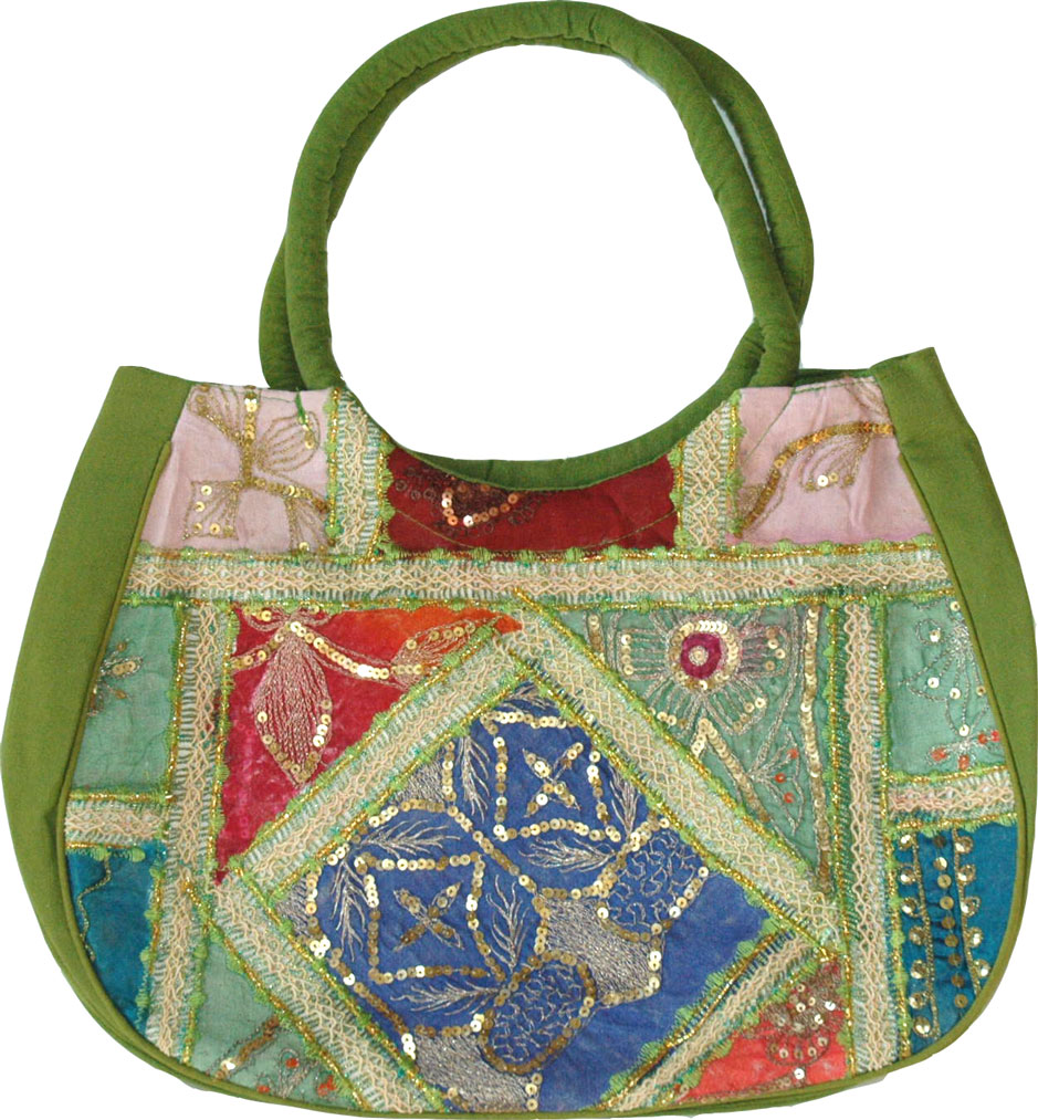 Green Patchwork Sequined Purse Bag