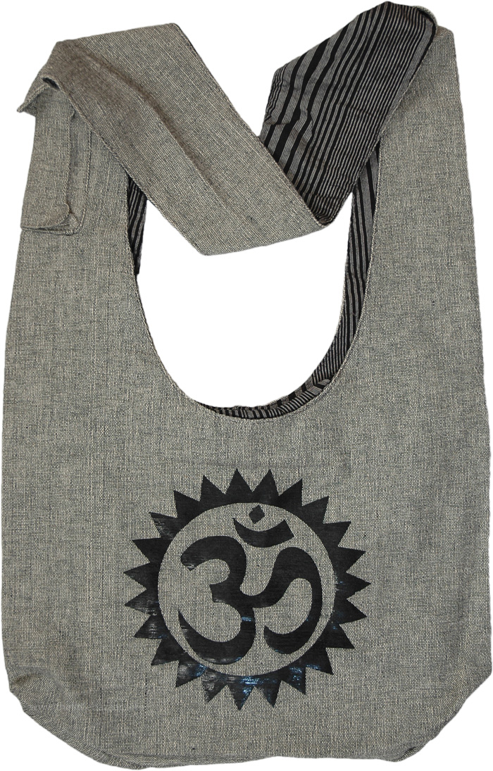 Om Vector Symbol Grey Black Cotton Shoulder Bag