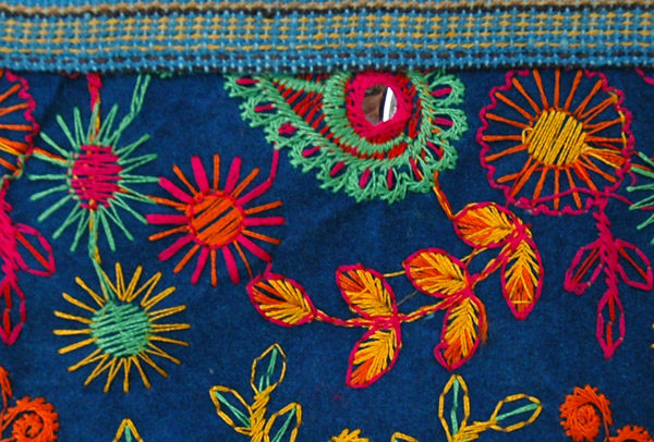 Blue Embroidered Cotton Sling Hobo Bag