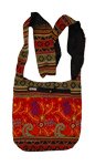 Red Hobo Small Side Sling Bag with Embroidery