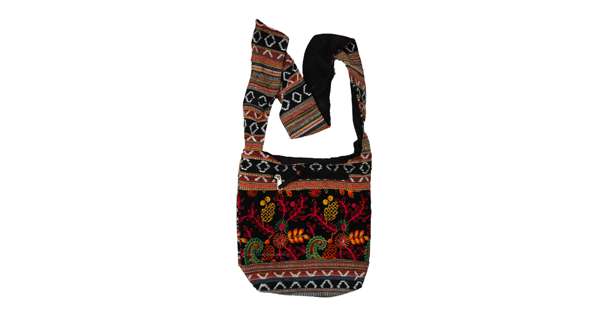 Black Hobo Small Side Sling Bag with Embroidery PursesBags Black