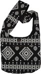 Carpet Weave Boho Cross Body Bag in Black and White with Front Pocket [8105]