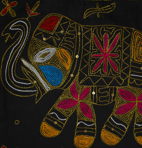 Black Gold Boho Cross Body Bag with Elephant Embroidery | Purses-Bags ...