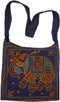 Blue Tribal Cross Body Bag with Elephant Embroidery