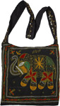 Embroidered Elephant Black Cross Body Boho Bag