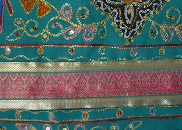Zari and Thread Embroidery Aqua Green Hippie Bag