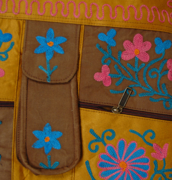 Embroidered Suede Shoulder Bag with Adjustable Strap